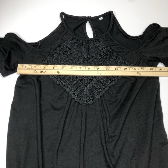 Black Cold Off Shoulder Lace‎ Detail Front Keyhole Detail Back Tunic Blouse SZ M - Picture 13 of 16